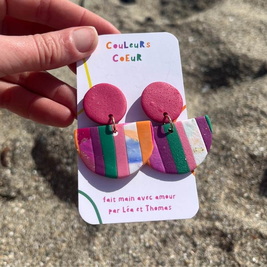 Ibiza ☀️- Rainbow Vert/Orange - Rond Rose