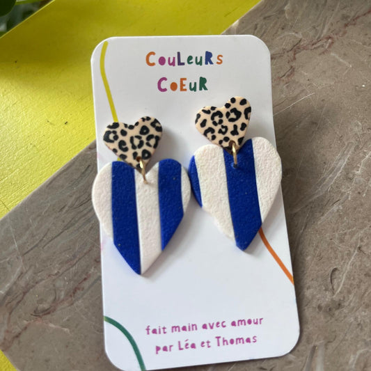 Venise - Rayures Bleues/Blanches - Coeur Léopard