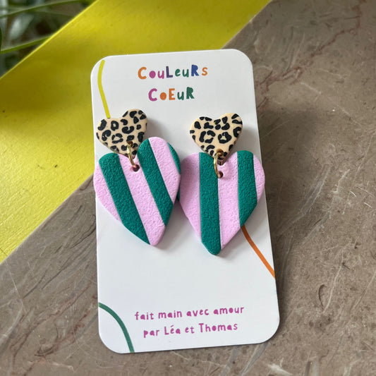 Venise - Rose/ Vert avec Coeur Léopard